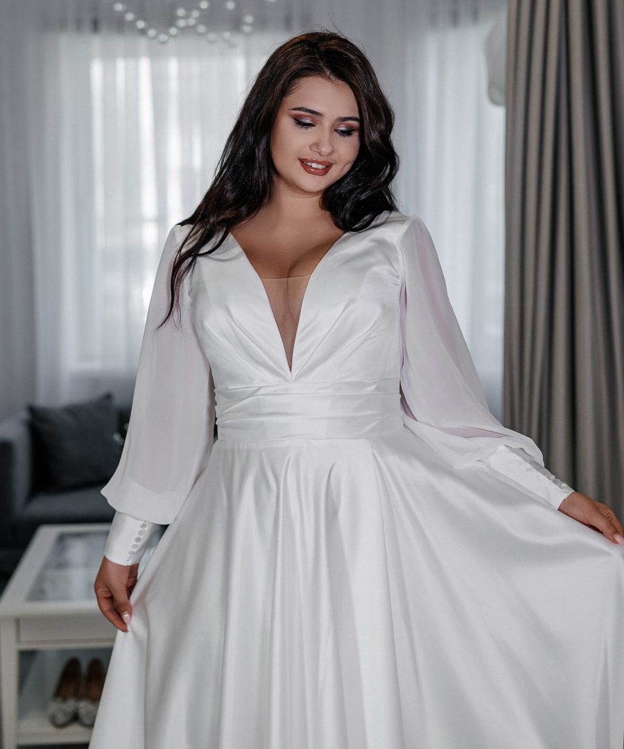 Атласное свадебное платье в стиле минимализм с разрезом. Модель Х 16, фото 2